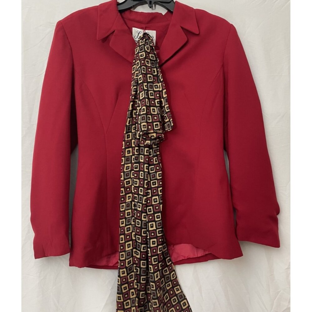 Le Suit Women’s Red Jacket/Blazer Size 6 with Multicolor scarf  tButton Up Forma